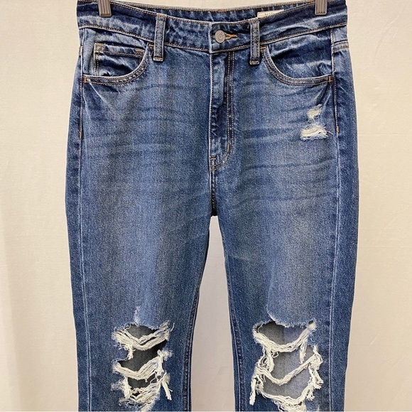 Bridge By Gly 28 (7) Mom Jeans High Rise Womens Distressed 100% Cotton Frayed - Picture 5 of 15